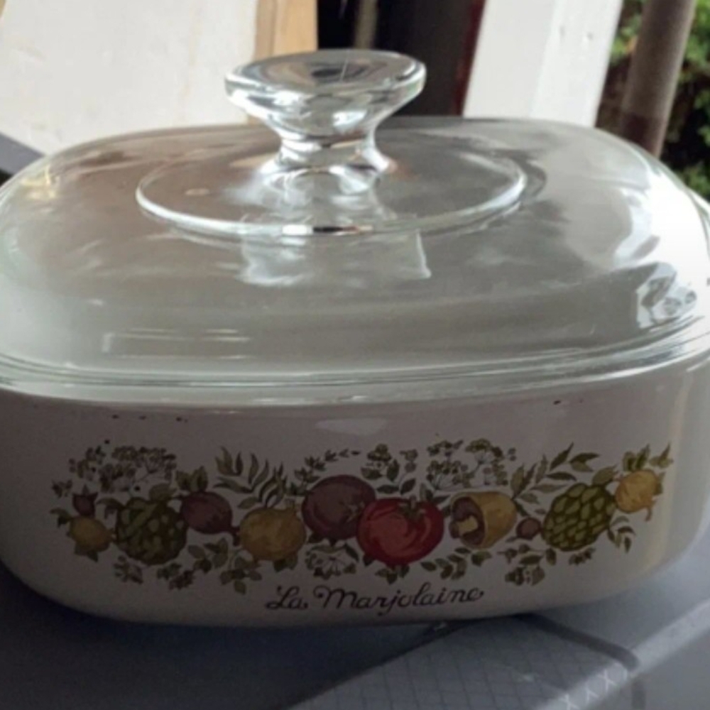 Corningware White Casserole Dish with Fruit Design